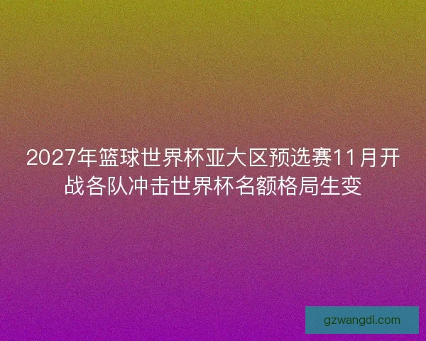 2027年篮球世界杯亚大区预选赛11月开战各队冲击世界杯名额格局生变
